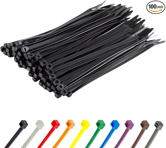 GTSE 8 Inch Black Zip Ties, 100 Pack, 50lb Strength, UV Resistant Strong Nylon Cable Ties, Self-Locking 8" Tie Wraps