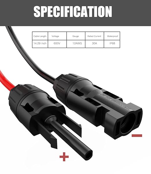 BERLAT Solar Extension Cable - 10AWG, 30cm with 2 SAE Polarity Reverse Adapters