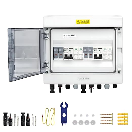 2 in 2 Out Solar Combiner Box,PV Combiner Box with 20A PV Fuse,DC 20A Circuit Breaker and Surge Protector,IP65 Solar Disconnect Switch Box for Indoor Outdoor Solar Panel System (2 in 2 Out 20A 1000V)