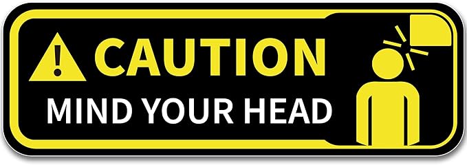 Watch Your Head Sign Stickers, Self Adhesive Vinyl Caution Mind Your Head Safety Signs Decals for Stairs Basement and Factory UV Protected Fade Resistant