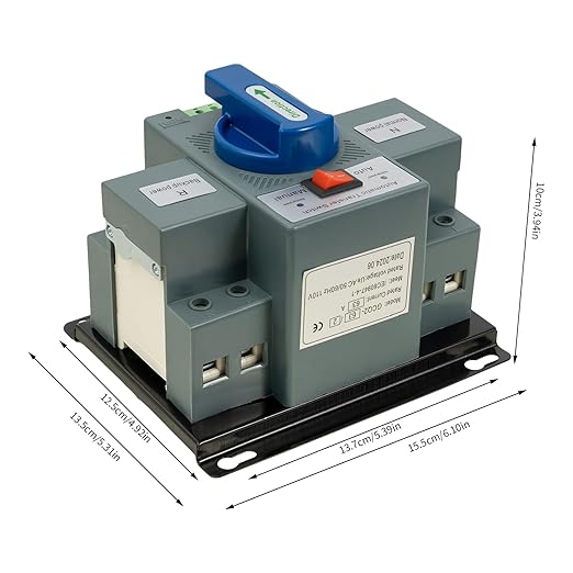 63A Automatic Transfer Switch, 220V 2P Dual Power Generator Changeover Switch with Manual/Auto Mode, Fast 2s Switching for Home & Commercial Use