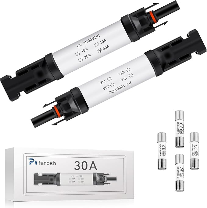 30A Solar Fuse Connector IP68 Waterproof 1000V in-line Fuse Holder 30A Male and Female Connector Waterproof in-Line Fuse Holder (Contains 4 fuses + 2 Solar Fuse Holders)… (30A)
