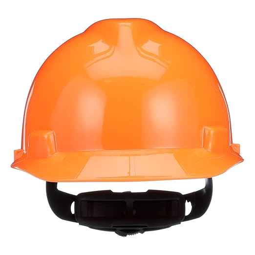 MSA 488146 V-Gard Cap Style Safety Hard Hat With Fas-Trac III Ratchet Suspension | Polyethylene Shell, Superior Impact Protection, Self Adjusting Crown Straps - Standard Size in Hi-Viz Orange