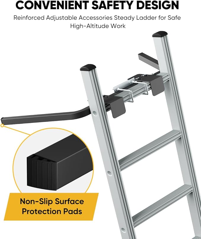 Ladder Stabilizer, Adjustable Heavy Duty Ladder Standoff with Pins & Sheet for Wing Span/Wall Extended Accessory, Ladders Roof Stabilizer with Non-Slip Rubber Pads for Roof Gutter Guard, Black