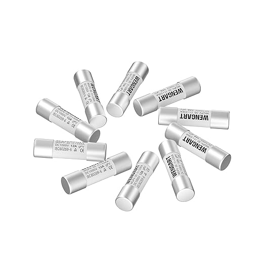 Wengart (10-Pack) 12A Solar PV Fuses, DC 1000V 10x38mm Ceramic Photovoltaic Fuse, 133kA High Breaking Capacity, gPV Rated for Solar Combiner Boxes, Inverters & Controllers