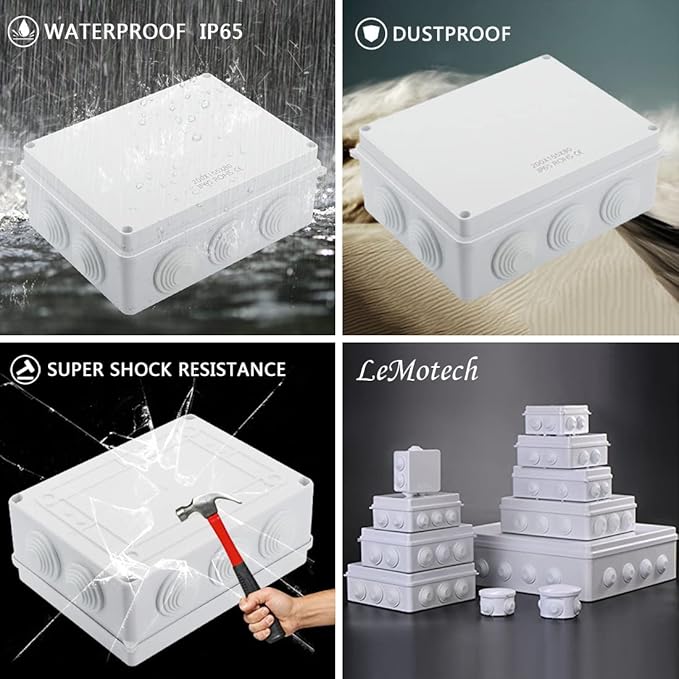LeMotech ABS Plastic Dustproof Waterproof IP65 Junction Box Universal Electrical Project Enclosure White 7.8 x 6.1 x 3.1 inch (200 x 155 x 80 mm)