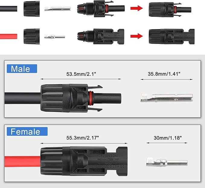 Solar Crimping Tool Kit for 2.5/4/6mm²/10-14AWG, with 12 Pairs Male Female Solar Panel Cable Connectors, 2 PCS Spanner Wrench