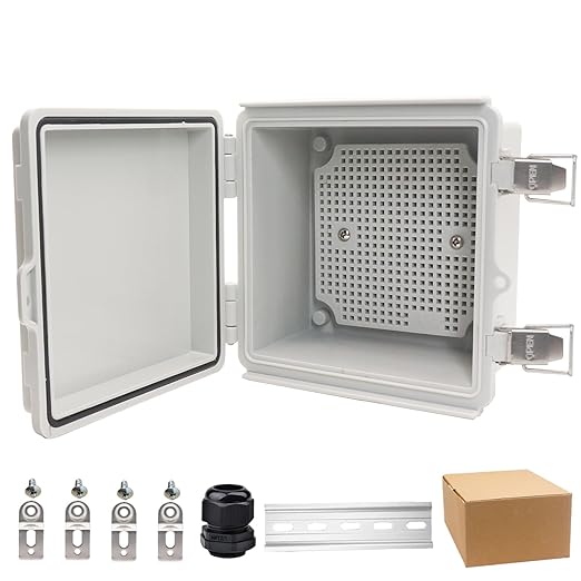 Waterproof Electrical Box, IP67 Junction Box Stainless Steel Latch Hinged Grey Cover Project Enclosure with Wall Bracket 5.9"x5.9"x3.5"