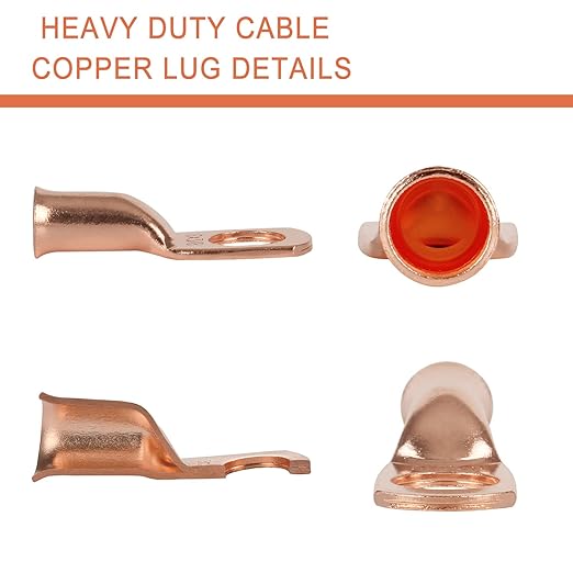 6 AWG Pure Copper Ring Terminal Kit (62 Pcs) - 30 Battery Lugs (1/4", 5/16", 3/8", 1/2") with 32 Heat Shrink Tubes for 6 Gauge Wire in Automotive, Solar, Inverter, Marine, RV Applications