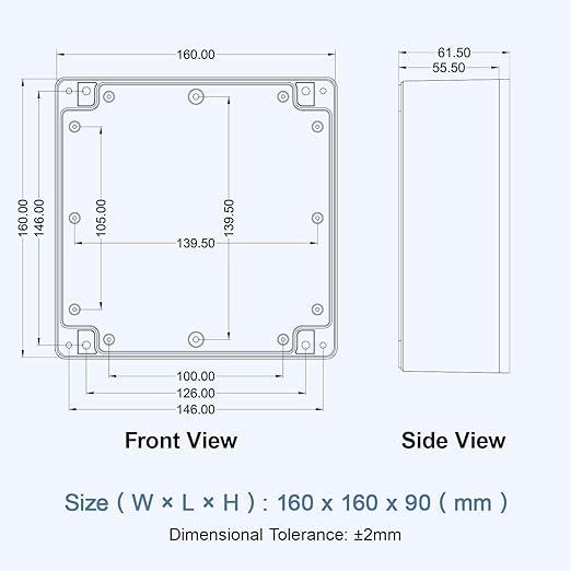 LeMotech Electrical Box Clear Cover Project Box IP65 Waterproof Junction Box ABS Plastic Case Universal Enclosure for Electronics, Black 6.1"x 6.1"x 3.4"(160x160x90mm)(Pack of 1)