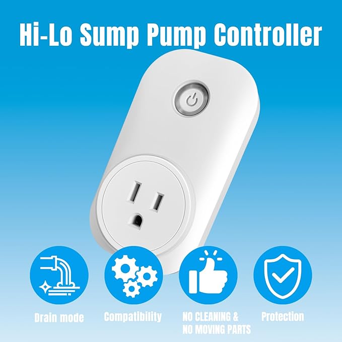 Sump Pump Float Switch: Hi-Lo Sensors, Controller with Dual Float Switch and Overload Protection, Prevents Flooding in Basements, Pools, and Other Areas (Drain Mode)