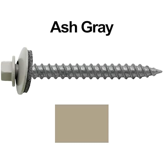 Metal Roofing Screws: (250) 12 x 2 ASH Gray Hex Sheet Metal Roof Screw. Sharp Point Metal to Wood siding Screws. 5/8" EPDM Washer