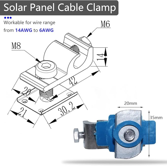 Solar Panel Photovoltaic Bolt-On Coupling Earthing Ground Lug Cable Clamp with Nuts for RV, Boat, Roof, Wall and Other Off Gird Roof Bare Wire Installation(4pcs)