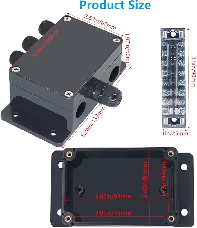 Project BoxI P67 Outdoor Waterproof Box Electronic Junction Box with 15A 600V 8P Barrier Terminal 3IN/3Out Electrical Boxes 3.9x2.7x2inch