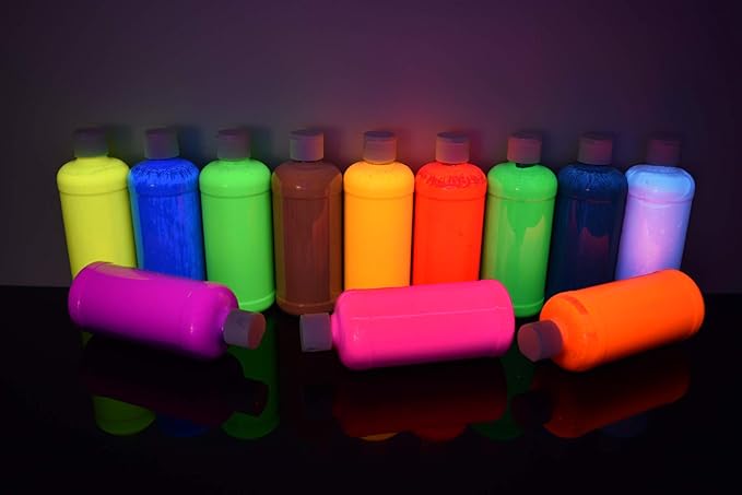 DirectGlow 16oz UV Blacklight Reactive Fluorescent Acrylic Paints (12 Color Assortment)