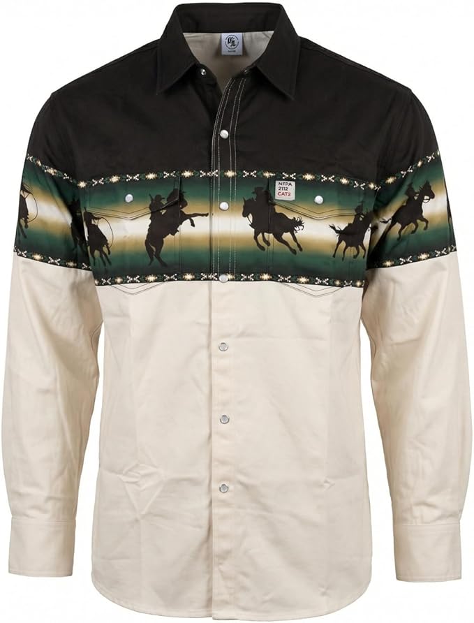 WoahBros FR Shirts for Men, 8oz Midweight Flame Resistant Welding Shirt, 100% Cotton, Pearl Snap Buttons - CAT2/NFPA2112