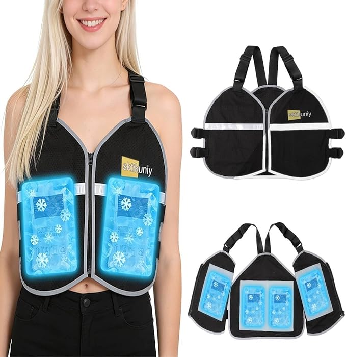 Cooling Vest for Men & Women with 8 Reusable Ice Packs, Lightweight Adjustable Breathable Design with Reflective Strips for Hot Weather, Outdoor Work, Running, Gardening