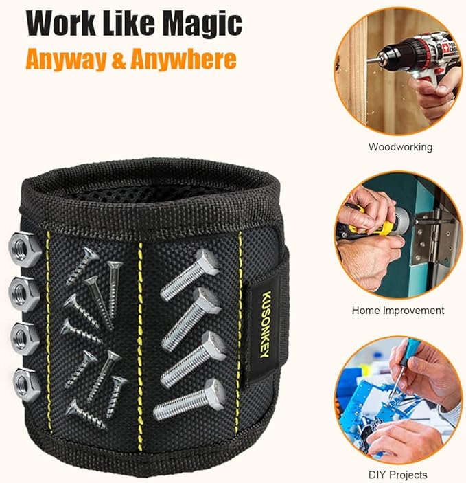 Father's Day Gifts from Daughter Wife Son,KUSONKEY Magnetic Wristband Tool Gift for Men Who have Everything,Wrist Magnetic Screw Holder with Strong Magnets for Holding Screws Tool for Dad,Electrician