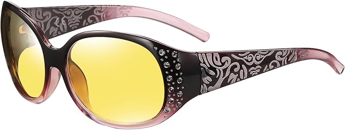 HAOLOTA Night Vision Driving Glasses Women Anti Glare Polarized, Wrap Around Nighttime Safety Glasses UV Protection
