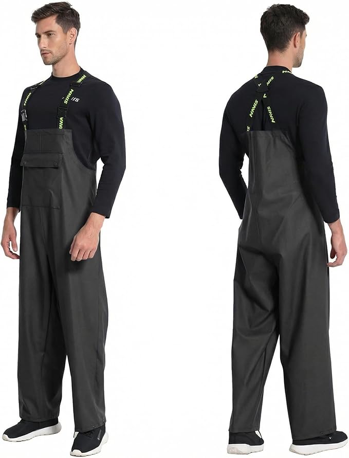 Men's Waterproof Workwear Bib Overalls - Heavy Duty Stretchable Rain Bibs for Fishing & Outdoor Work