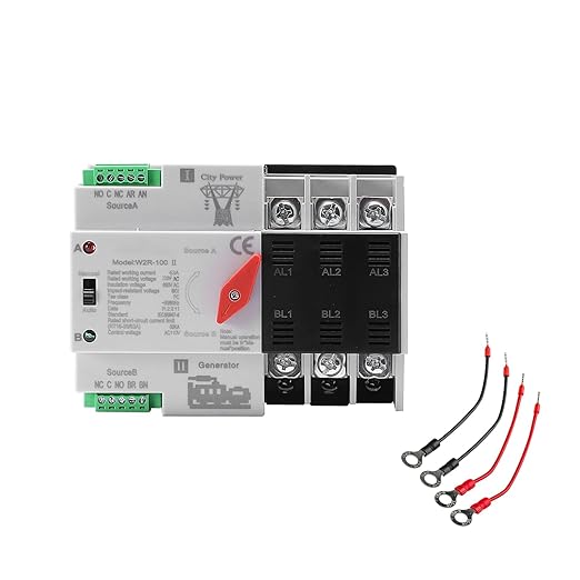 63Amp AC110V Automatic/Manual Transfer Switch 3P 50/60Hz, 3POLE 63A Mini ATS Solar Auto Dual Power Switch W2R for Home Generator, Din Rail Mount Cn Automatic Changeover Fast Transfe for,Rv,Lv Power