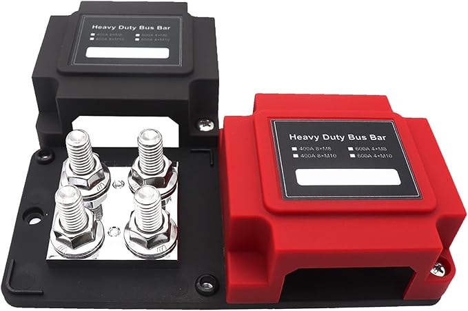 400 Am Power Distribution Block Bus Bar Pair with Cover Marine Bus Bar, Automotive, and Solar Wiring 8x3/8 M10 Studs Heavy Duty Power