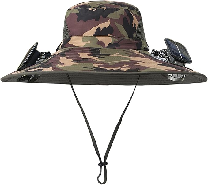 Men Women Wide Brim Sun Hats with 2 Solar Fan Waterproof Breathable Bucket Hat Outdoor Fishing Hat for Hiking Camping