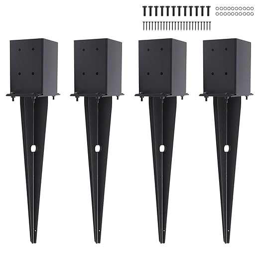 4 Pcs 4"x4" Fence Post Anchor Ground Spike,(Internal 3.6"x3.6"),Metal Post Stake Ground 22" with Black Powder-Coated,Fence Stakes Post Base for Deck,Fence,Porch,Railing,Mailbox