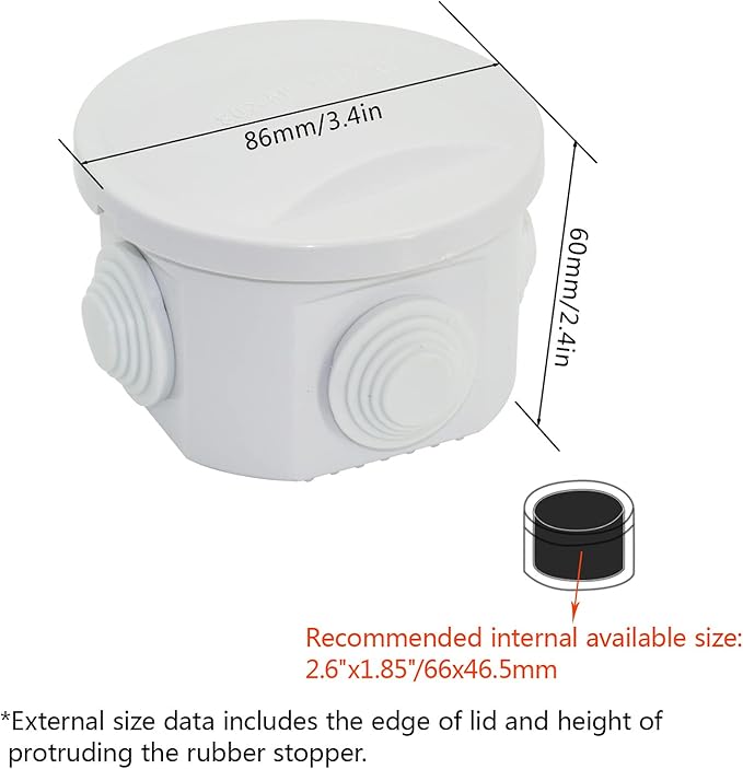 LeMotech Junction Box, ABS Plastic IP55 Water Resistant and Dustproof, Universal Electrical Enclosure, Outdoor and Indoor Project Box D3.1 x H2.4 inch (D80 x H60 mm) (Pack of 2)