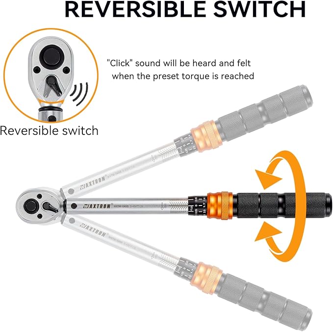 3/8" Foot Pound Torque Wrench, 5-45 Ft-Lb & 6.8-61 Nm Range, Dual-Direction 72-Tooth Click Wrench, Automotive Motorcycle & Bike Precision Maintenance, Heavy-Duty Storage Case Included