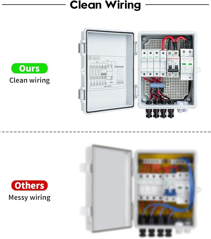 Solar Combiner Box, Briidea 4-String PV Combiner Box with 10A Circuit Breakers & Lightning Arrester, IP65 Waterproof, for On-Grid & Off-Grid Solar Panel Systems