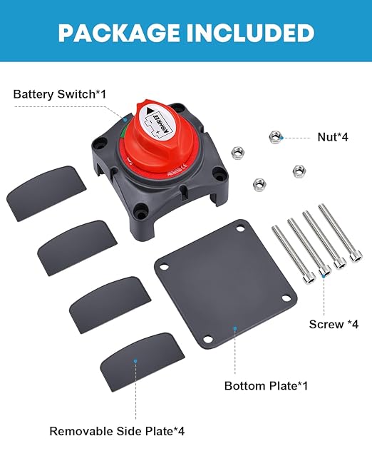 Kohree Battery Disconnect Switch 12V, 12V-48V Battery Shut Off Kill Isolator- Waterproof Marine Cut Off Switch for RV, ATV, Car, Marine, Boat, with 4 Mounting Bolts, 275 Amps, On/Off
