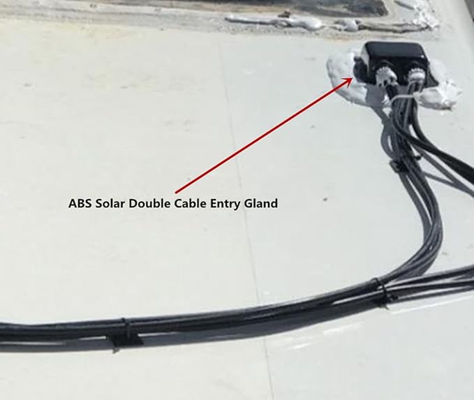 LINKSOLAR Weatherproof ABS Solar Double Cable Entry Gland,Curved Cable Connector for All Cable Types 6mm² to 12mm² for Rv, Campervan, Boat (Type D, Black)