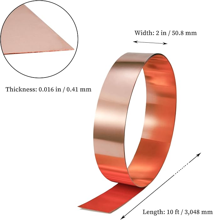 GOORY Copper Flashing 26 Gauge - 2in x 10ft 0.016"(0.41mm) Thickness Roof Flashing Roll - 99.95+% Pure Copper Sheet Metal ASTM B152 - Roofing Repair DIY Project Contractor Jewelry Crafts