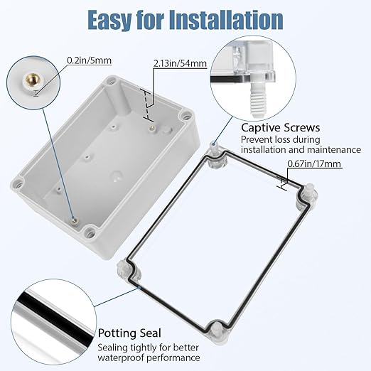 LeMotech Junction Box IP67 Waterproof Dustproof Electrical Box Project Box DIY Enclosure Gray with Transparent Clear Cover, External Size 6.9x4.9x3.0in (175x125x75mm)