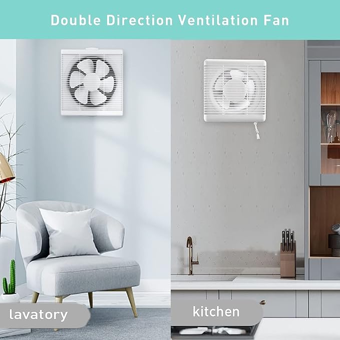 Nalle 10 Inch Window Reversible Exhaust Fan Through-wall installation Ventilation Fan Shutter Box Blower Ventilation Air Extractor for Bathroom Garage Greenhouse Panel size 13.5X13.5