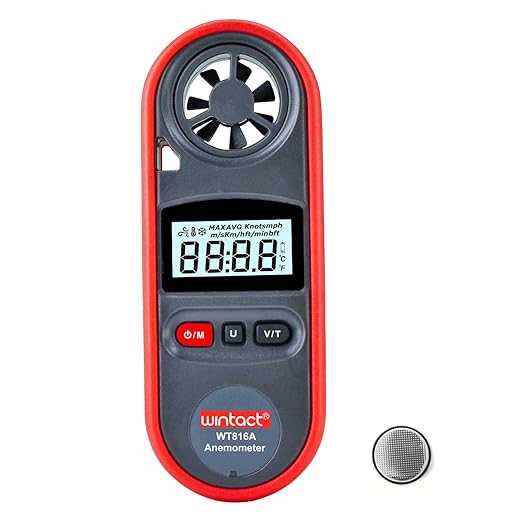 Wintact Handheld Anemometer, Digital Wind Speed Meter Gauge, Air Flow Velocity Tester with Measuring Wind Temperature 14℉ to 113℉ for HVAC Duct Outdoor Kite Boat Sailing Surfing (WT816A)