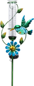 MUMTOP Rain Gauge Outdoor, Solar Powered Decorative Metal Hummingbird Flower Stake for Lawn Yard and Garden