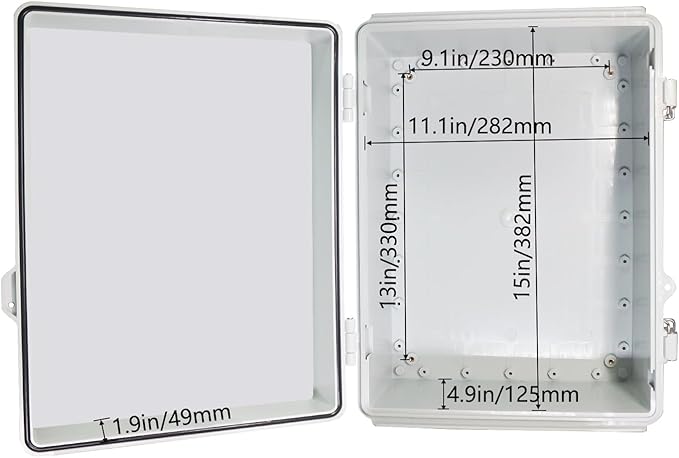 Waterproof Outdoor Electrical Box Junction Box Weatherproof IP67 ABS Plastic Enclosure Switch Router Project Box with Mounting Plate with Wall Bracket 2 Cable Glands Grey 16" x 12" x 7"