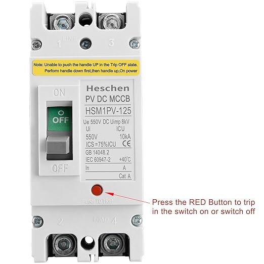 Heschen Molded Case Circuit Breaker, HSM1PV-125 2 Poles DC550V Solar PV System Solar Panels Grid Protection (63A)