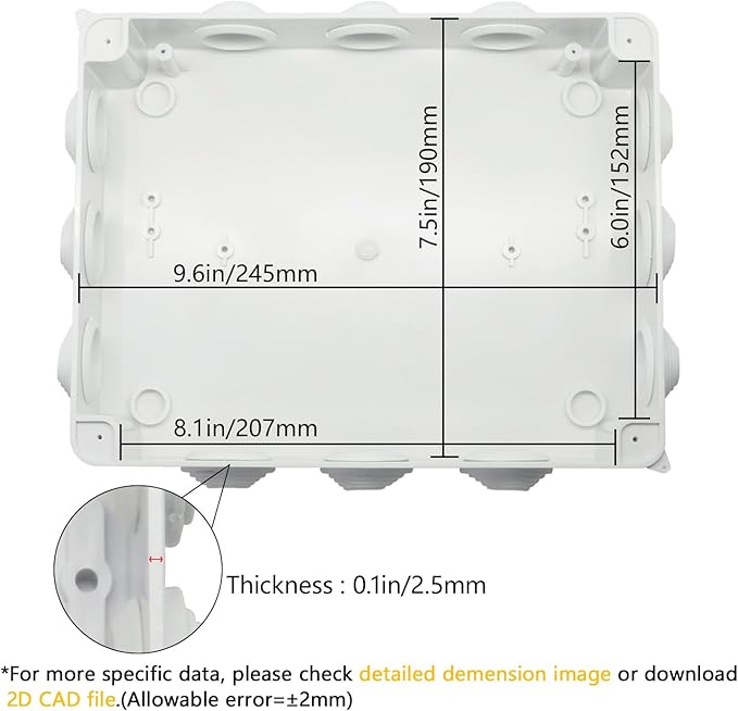 LeMotech Junction Box, ABS Plastic IP65 Waterproof and Dustproof, Universal Electrical Enclosure, Outdoor and Indoor Project Box 10 x 7.9 x 3.1 inch (255 x 200 x 80 mm)