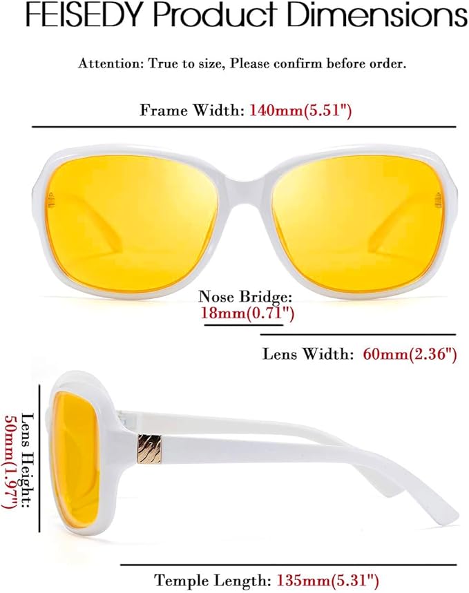 FEISEDY Classic Womens Night Glasses Driving Anti Glare Wrap Around Yellow Sunglasses B2548