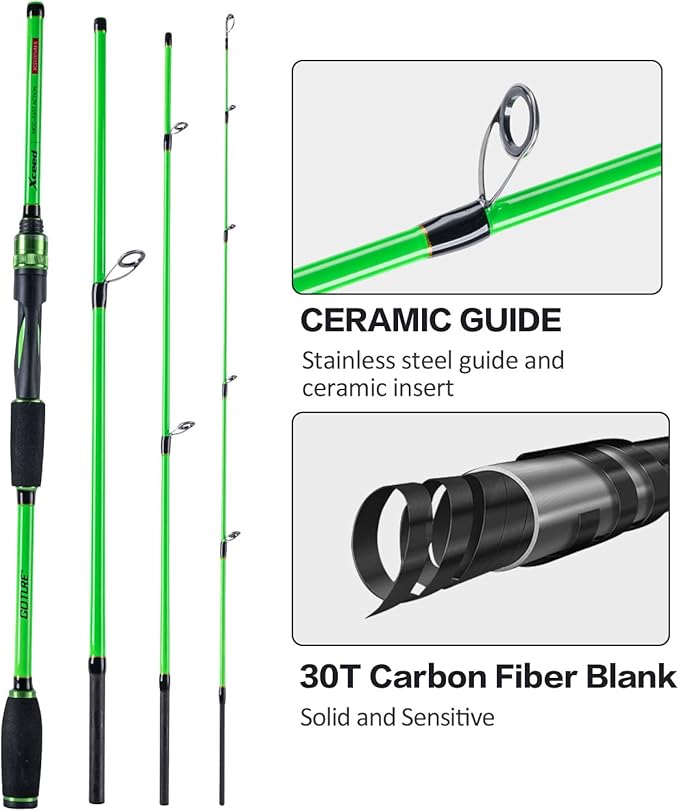 Goture Travel Fishing Rods, 4 Piece Fishing Pole with Case/Bag, Casting/Spinning Rod,Ultralight Fishing Baitcasting Rod 7ft for Saltwater Trout, Bass, Walleye, Pike