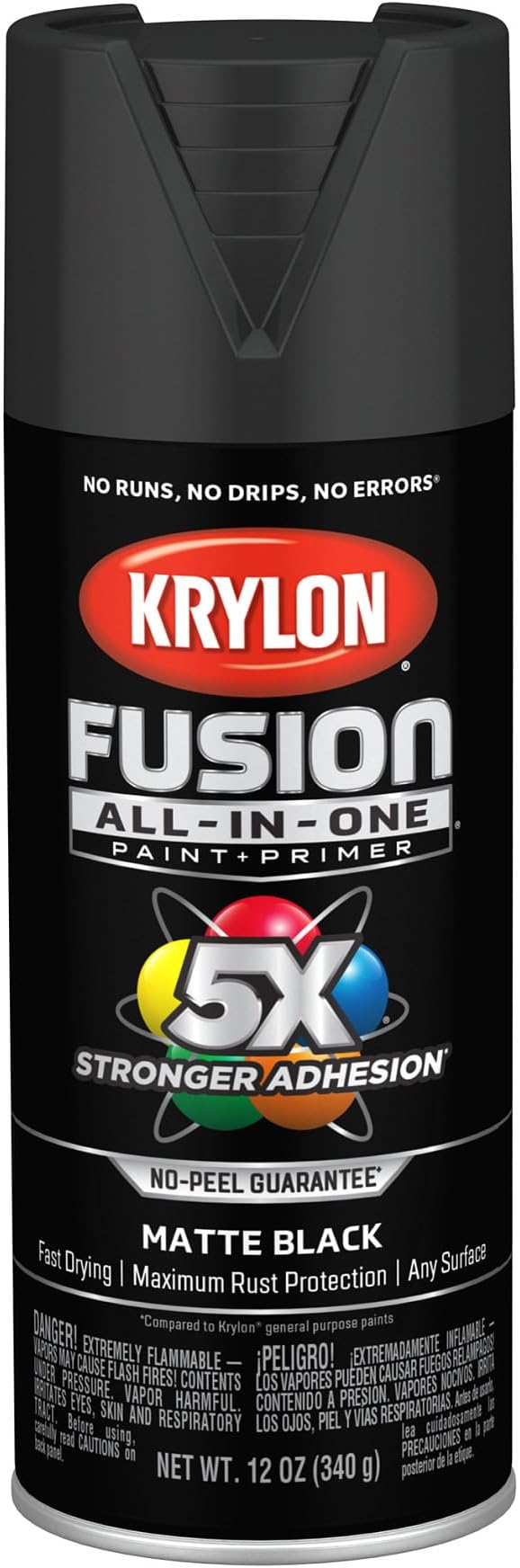 Krylon Fusion All-In-One Adhesive Spray Paint for Indoor/Outdoor Use, 12 oz, Black