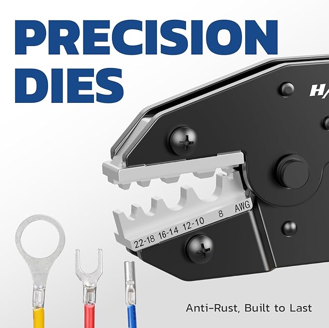 haisstronica Crimping Tool for Non-Insulated Terminal,AWG 22-8 Ratchet Wire Crimper Tool,Wire Terminal Crimper HS-7327