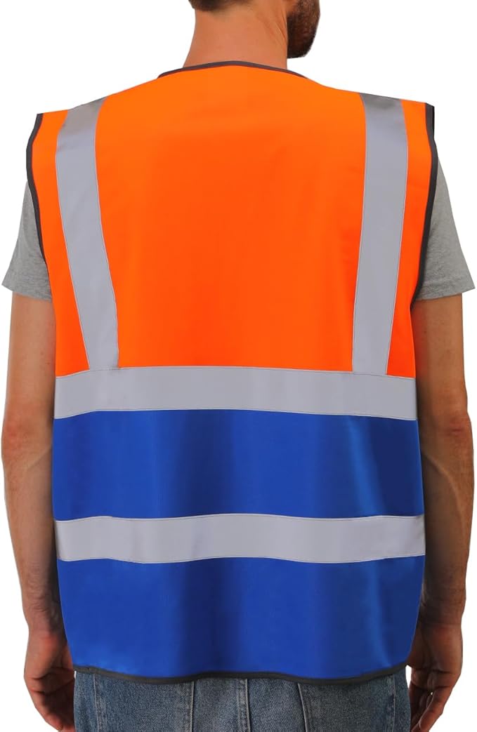 Dib Safety Reflective Vest ANSI Class 2, High Visibility Vest with Pockets and Zipper, Construction Work, Hi Vis