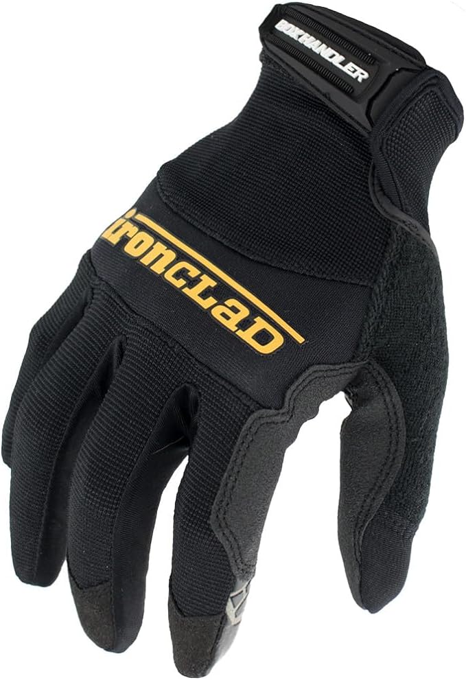 Ironclad Box Handler Work Gloves BHG, Extreme Grip, Performance Fit, Durable, Machine Washable, (1 Pair), Black