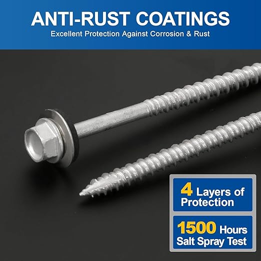 Metal Roofing Screws #10×3Inch, 1000-PCS, Hex Head Rustpert Coating Sheet Metal to Wood Siding Screw with EPDM Rubber Washer, Sharp Point, Hex Socket Included