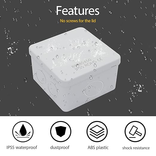 LeMotech Junction Box, Electrical Box IP55 Water Resistant Dustproof ABS Plastic Project Enclosure for Electronics White, External Size 3.4 x 3.4 x 2 inch