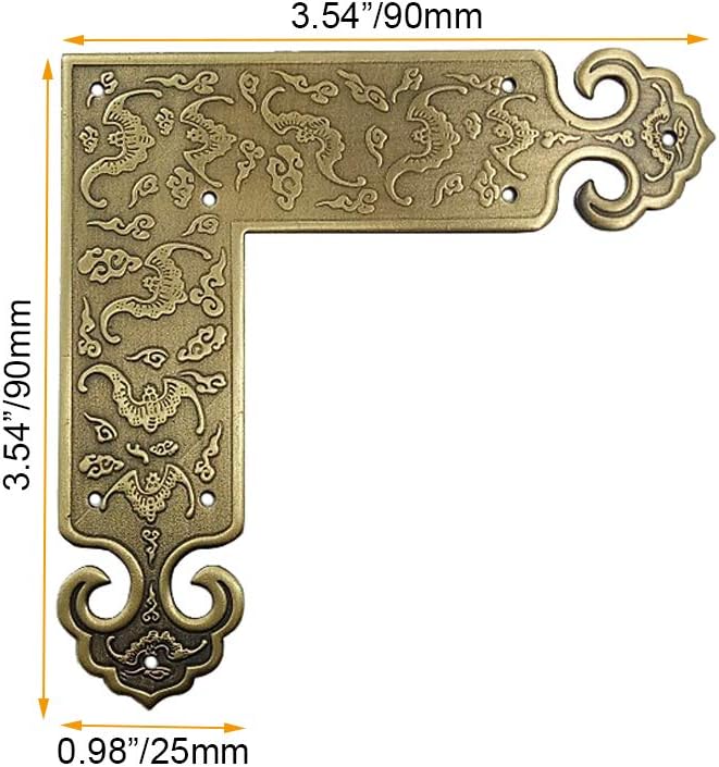 4Pcs Antique Embossing Brass Decorative Corner Protectors Braces Classical Furniture Tables and Chairs Cabinet Corner Guard Edge Cover